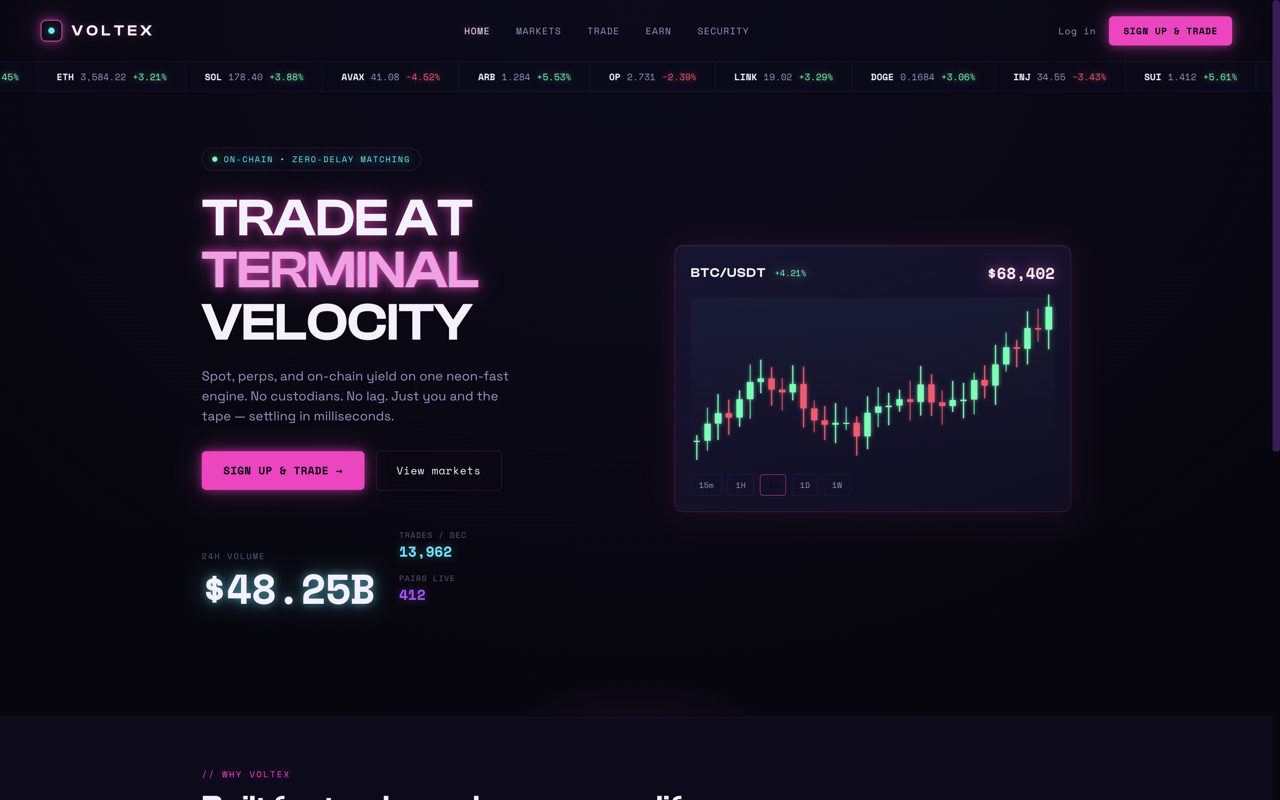 Crypto exchange website design — Neon & futuristic