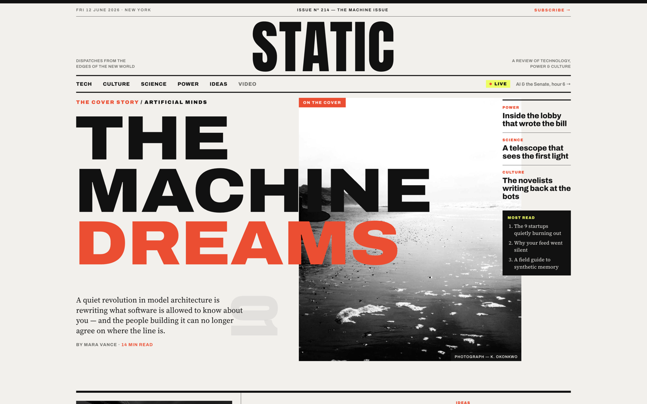Online magazine website design — Bold & editorial