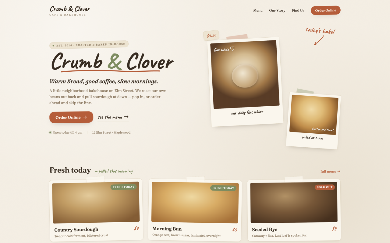 Café & bakery website design — Cosy & hand-made
