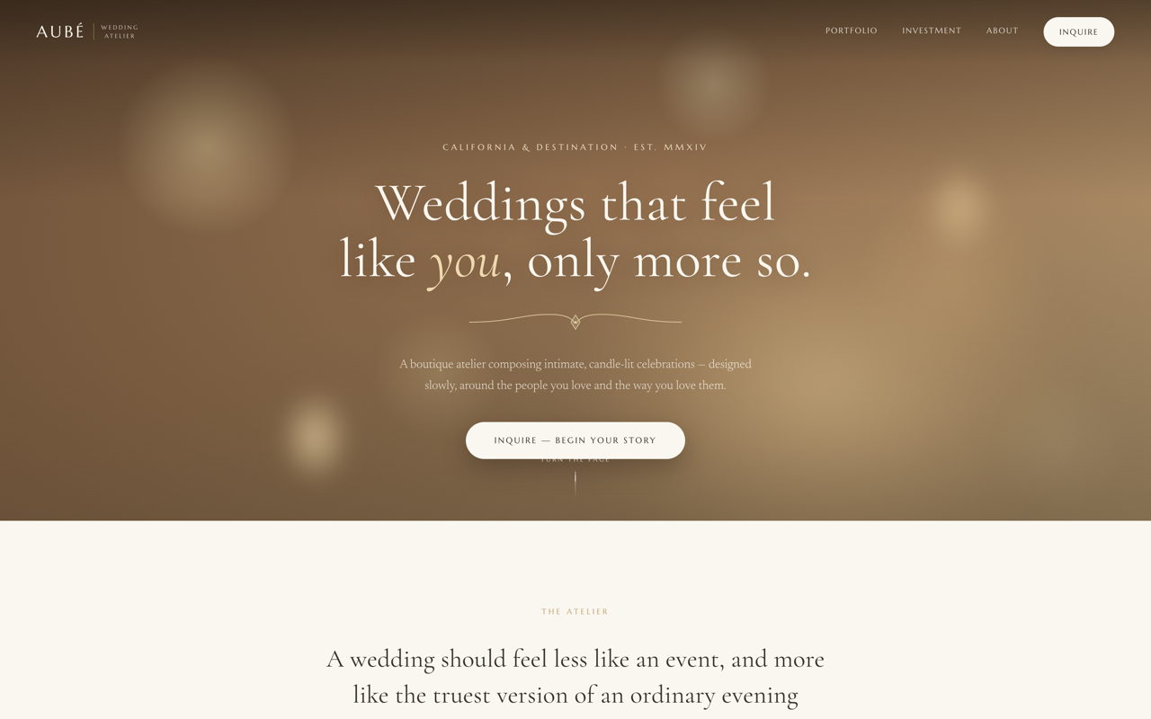 Wedding & events website design — Romantic & elegant