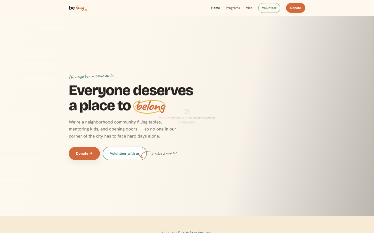 Nonprofit / church website design — Warm & human