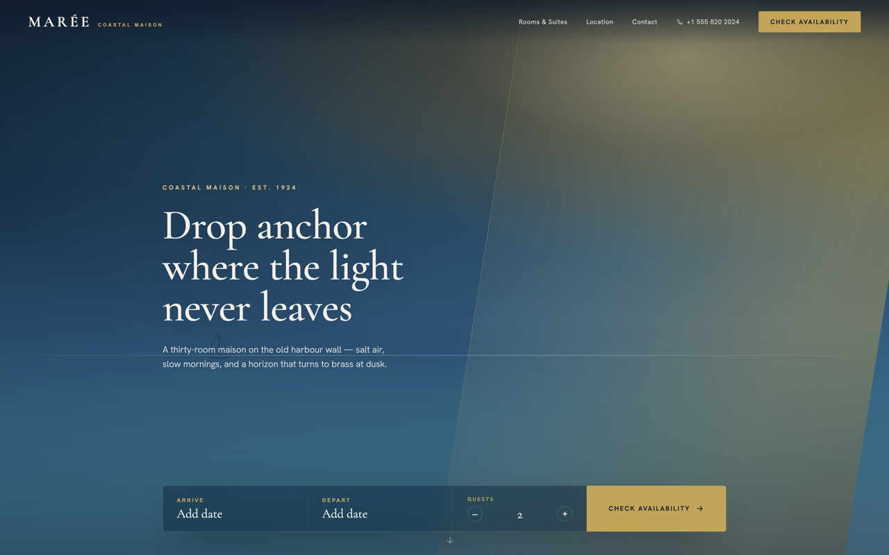 Boutique hotel website design — Cinematic & coastal