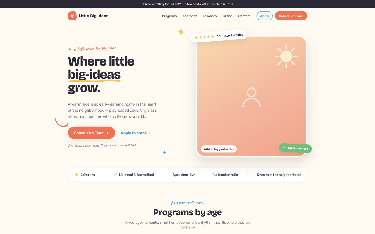 School & daycare website design — Playful & friendly