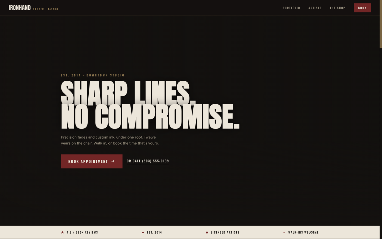 Barber & tattoo website design — Vintage & bold
