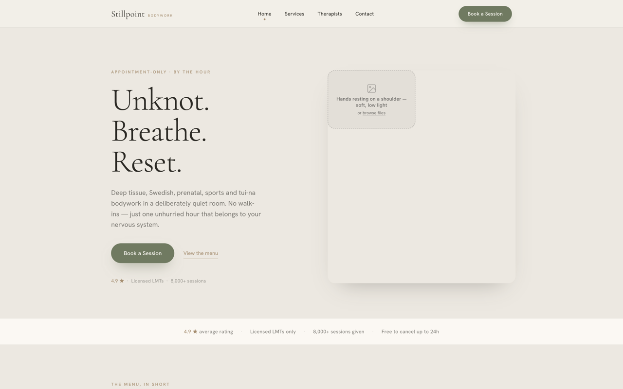 Massage therapy website design — Warm & soothing