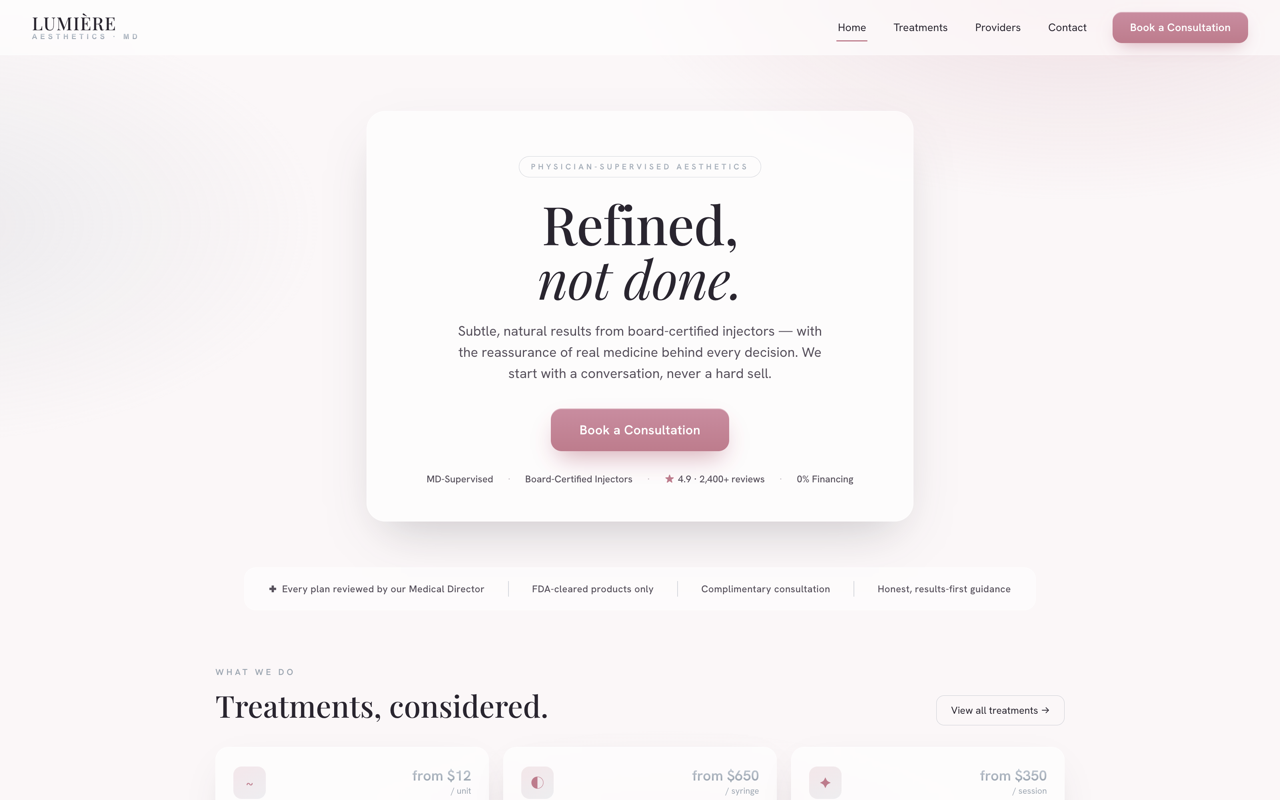 Medical spa website design — Clean & premium