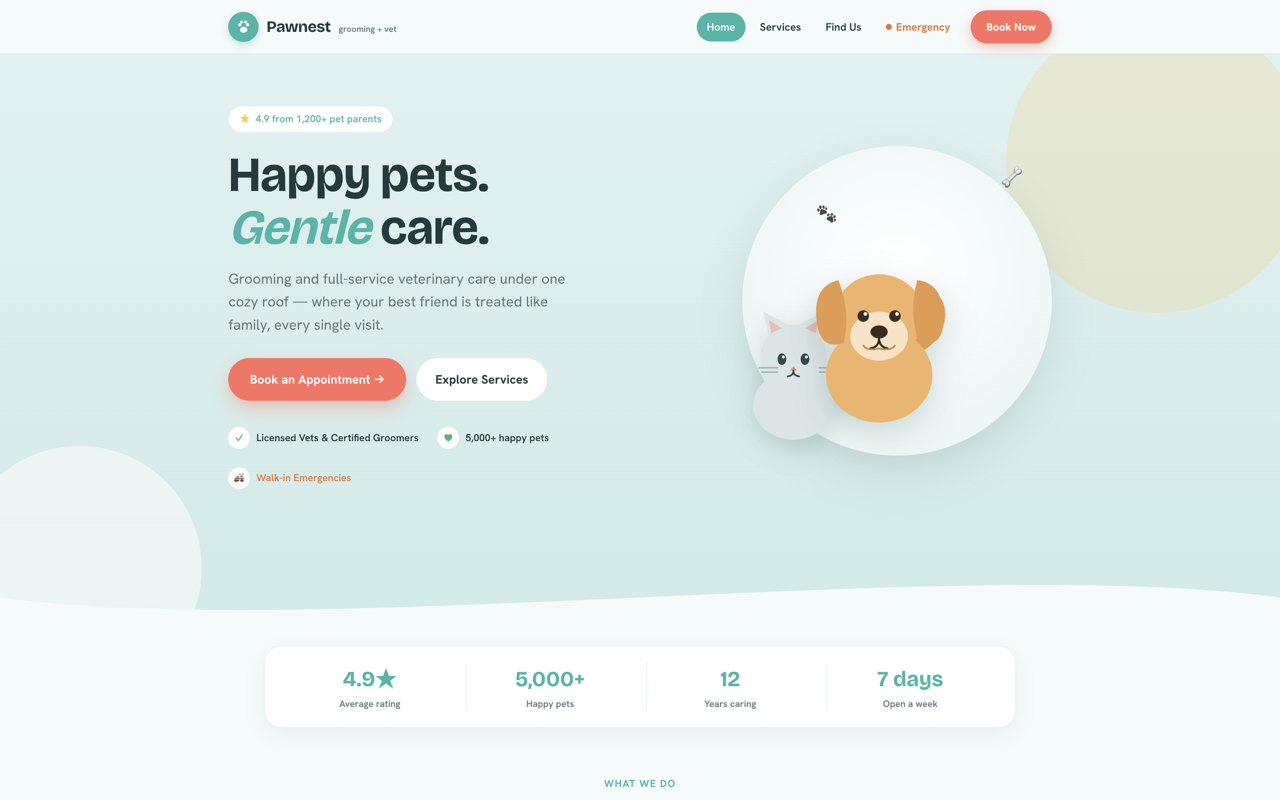 Pet grooming & vet website design — Friendly & cute