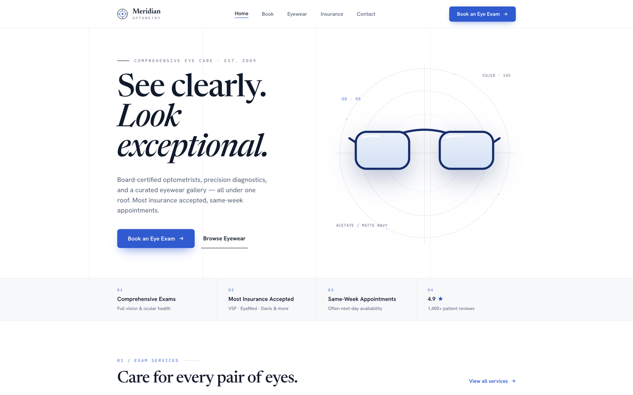 Optometry & eyecare website design — Crisp & precise
