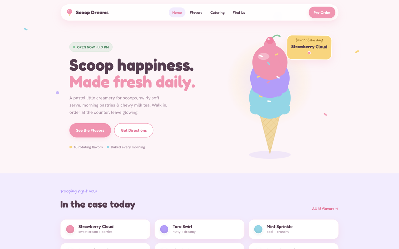 Dessert & ice-cream website design — Cute & pastel